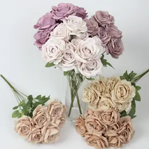 High Quality Roses Bouquets 10 Heads Silk Flower Roses Floral Bouquet Bulk Decoration Many Colors Artificial Simulation Rose