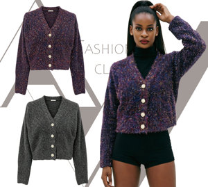 Cárdigan Metálico Brillante para Mujer, Suéter de Punto con Cuello en V, Botones de Flores con Pedrería, Jersey Corto Brillante para Fiesta - Product Image 2