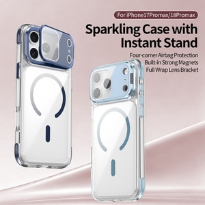 เคสโทรศัพท์ใสแบบแม่เหล็กใหม่สำหรับ iPhone 18 13 14 15 16 17 Pro Max พร้อมฟิล์มเลนส์ HD ขาตั้งในตัว ป้องกันการกระแทกทั้งสี่มุม - Product Image 2