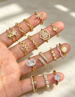 Cincin Emas Zirkon Bintang Bulan yang Chic, Dapat Diatur, Dapat Ditumpuk, Perhiasan Jari, Hadiah Ulang Tahun untuk Wanita