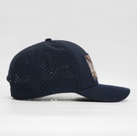 Fábrica personalizada al por mayor insignia impresa digital gota tipo corte láser agujero 6 paneles gorra de béisbol sombrero