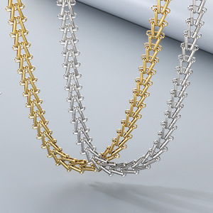 Nouveau design de haute qualité en acier inoxydable plaqué or 18 carats étanche <span class=keywords><strong>Victoria</strong></span> Train Track Chain Chokers Collier <span class=keywords><strong>Bijoux</strong></span> pour hommes et femmes - Product Image 1
