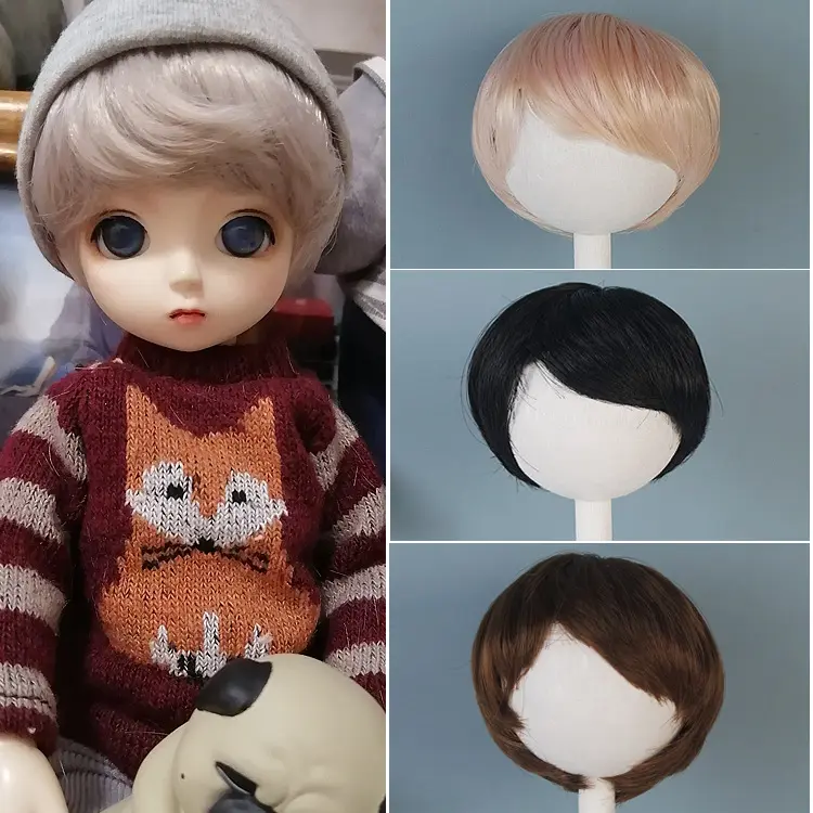 Wig boneka Anime lurus alami pendek kualitas tinggi boneka Diy permainan kostum Cosplay untuk boneka Wig rambut Bobo Anime