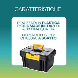 Boîte à outils noire 10 litres avec couvercle et compartiments, boîte de rangement en plastique rigide pour outils et équipements - Product Image 3