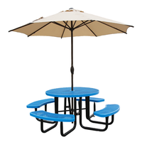 Meubles de patio extérieur table de pique-nique en acier commerciale banc extérieur restaurant table à manger d'événement en métal chaise avec trou pour parapluie