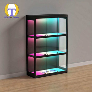 Meubles de présentation sur mesure, robustes, écologiques, pour magasins de détail, avec éclairage LED, porte coulissante en verre, grande capacité, murale - Product Image 1
