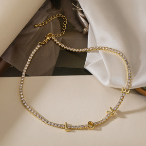 Collana da Tennis con catena di zirconi in oro placcato oro 18K Love mamma - Product Image 2