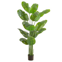 Plante Bonsaï Artificielle en Pot en Plastique, Faux Palmier Vert, Palmier du Voyageur Haute Simulation Fait Main pour la Décoration Intérieure