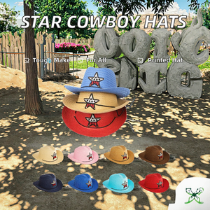 Chapeaux de cowboy en paille Y2K pour tout-petits avec logo étoile et sangle de menton, vente en gros à prix abordable - Product Image 3