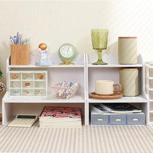 Desktop Double Layer Shelf Rectangle Standing Type Office Organizer Cosmetic <b>Storage</b> <b>Box</b> For Dormitory Desk Minimalist Design - Product Image 1
