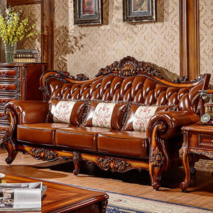 European-style Royal Leather <b>Sofa</b> Set Solid Wood <b>Frame</b> Carved Chaise Longue <b>Wooden</b> Living Room <b>Sofa</b> Couch <b>For</b> Home Hotel - Product Image 4