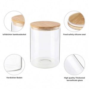 Assorted Airtight Glass <b>Jar</b> <b>Kitchen</b> Glass <b>Jar</b> Container With Bamboo Lid <b>for</b> <b>Storage</b> Custom Cylinder Sealed Air Tight - Product Image 6
