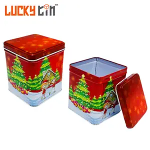 Factory Wholesale Square Tinplate Can Christmas Metal Box Container Tea Coffee Candy Tin Box With Lid