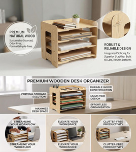Table d'ordinateur portable de haute qualité, étagère de bureau, support de rangement pour papier A4, solution de rangement de bureau, organisateur de bureau en bois avec 4 niveaux - Product Image 2