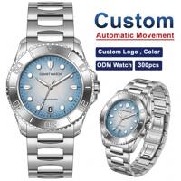 Montres mécaniques pour hommes à cadran analogique bleu, bracelet en acier inoxydable lumineux personnalisé, bracelet argenté, affichage automatique de la date, mode populaire
