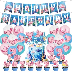 Ensemble de décorations pour fête d'enfants Axolotl, ballons joyeux anniversaire, décoration de gâteau, fournitures pour 1er anniversaire pour garçons et filles, thème salamandre - Product Image 1