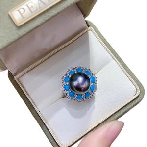 เซโก้ S925 แหวนเงินแท้สไตล์เรโทรประดับมุกพร้อมดอกไม้สีฟ้าเทอร์ควอยซ์ เครื่องประดับหรูหราพร้อมกล่องของขวัญ - Product Image 5