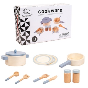 Jeu de cuisine d'imitation unisexe, casseroles et poêles bleues, jouets en bois, ustensiles de cuisine pour enfants, jeux éducatifs pour enfants - Product Image 1