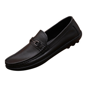Mocassins en cuir pour hommes, bout rond, à enfiler, confortables, chaussures décontractées d'été avec décoration à boucle - Product Image 4