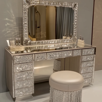 Coiffeuse moderne en bois de chêne avec miroir sur pied éclairé et réglable, ensemble cosmétique au design panneau, style européen pour chambre, salon, appartement