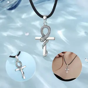 Merryshine 925 Sterling Silver egitto amuleto gioielli wiccan pagan snake cross ankh collana per uomo