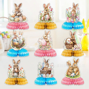 Easter Bunny Egg Honeycomb Tabletop Ornament Paper Decoration Indoor Party Decor Wholesale - Product Image 1