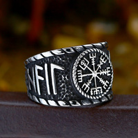 Cincin Kompas Amulet Rune Viking Baja Anti Karat Desain Unik SS8-1194R, Perhiasan Klasik untuk Pria, Hadiah