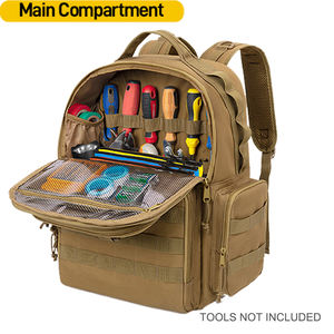 กระเป๋าเป้ใส่เครื่องมือ, กระเป๋าจัดเก็บเครื่องมือแบบหนาพิเศษพร้อมแผ่นรองไหล่และพยุงเอว, กระเป๋าใส่เครื่องมือสำหรับงานทางยุทธวิธี, สีกากี - Product Image 1