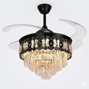 Ventilateur de plafond LED élégant avec lustre en cristal, pales rétractables, télécommande, moteur silencieux, décoration de luxe pour la maison - Product Image 1