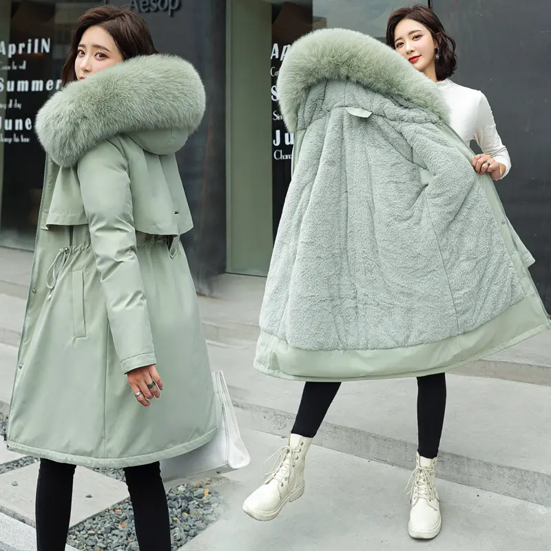 2022 winter new women's cotton clothes in the long hair collar and velvet cotton jacket down cotton jacket warm jacket