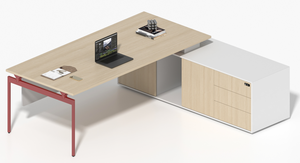 Escritorio de Oficina Modular Convertible para 4 Personas, Panel Extensible, Mueble de Oficina con Acabado en Madera, Altura Ajustable - Product Image 4