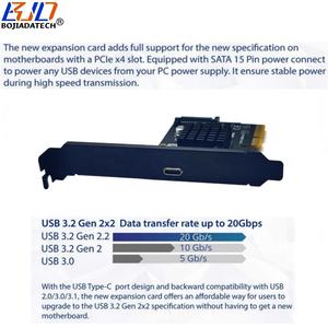 2026 nuevo conector USB 3,2 de 20Gbps, adaptador <span class=keywords><strong>PCI</strong></span> <span class=keywords><strong>Express</strong></span> X4 <span class=keywords><strong>PCI</strong></span>-E 4X, tarjeta controladora SATA de 15 Pines, alimentación en Stock - Product Image 2