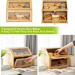 Бамбуковый деревянный очень большой ящик для хлеба с прозрачным окном, двухслойный контейнер для хранения еды на кухне
