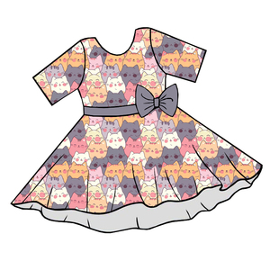 Vestido de Manga Corta para Niñas, Estilo Seda de Leche, con Estampado Personalizado y Lazo en la Cintura - Product Image 5