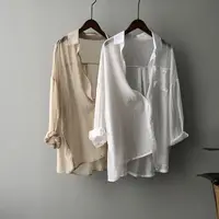Wholesale New Korean Style 2022 Spring Cotton Sunscreen Top Female Thin Wild Fashion Solid Color Long Sleeve Women's Blouses