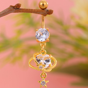 Anillo <span class=keywords><strong>de</strong></span> <span class=keywords><strong>Ombligo</strong></span> <span class=keywords><strong>de</strong></span> Zirconia con Diseño <span class=keywords><strong>de</strong></span> Estrella y Corazón, <span class=keywords><strong>de</strong></span> Acero Inoxidable, Joyería Sexy para Piercing Corporal - Product Image 2