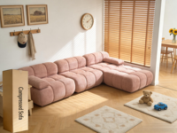 Dusty Rose Bubble-Texturierter Samt-Kompressionssofa Vakuumversiegelt L-förmiges Modulares Passendes Ottoman-Set Knochenloses Sofa Schule Modern