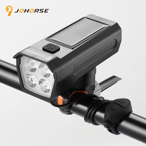 Phare de vélo solaire rechargeable par USB JOHORSE 130lm 3030 LED avec klaxon 120dB 6 modes Éclairage <span class=keywords><strong>avant</strong></span> de vélo étanche CB-18141 - Product Image 1