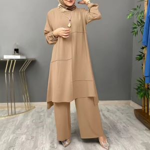 Ropa deportiva urbana de dos piezas para mujeres musulmanas, camisa elegante con mangas abullonadas, pantalones anchos a la moda. - Product Image 6