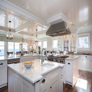 Cuisine moderne blanche professionnelle 2024, armoires RTA avec îlot, ensemble d'unités de cuisine professionnelles, nouveau projet de villa, fabriqué en bois - Product Image 3