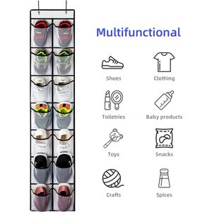 Over The Door Shoe Organizer 28 <b>Pockets</b> Mesh Hanging Shoe Storage Closet Door Rack <b>White</b> 2 Pack - Product Image 5