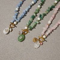 Collier en perles de pierres naturelles d'aigue-marine, plaqué or 18 carats, fermoir à bascule étanche, breloque goutte d'eau en oxyde de zirconium, bijoux d'été