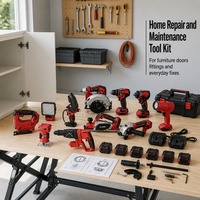 Ensemble d'outils sans fil pour la maison avec perceuse, scie, lampe de travail et batteries pour l'entretien d'appartements, l'assemblage et la réparation de meubles