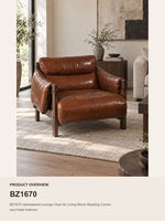 Fauteuil d'appoint moderne en similicuir, fauteuil rembourré avec structure en bois massif, idéal pour coin lecture