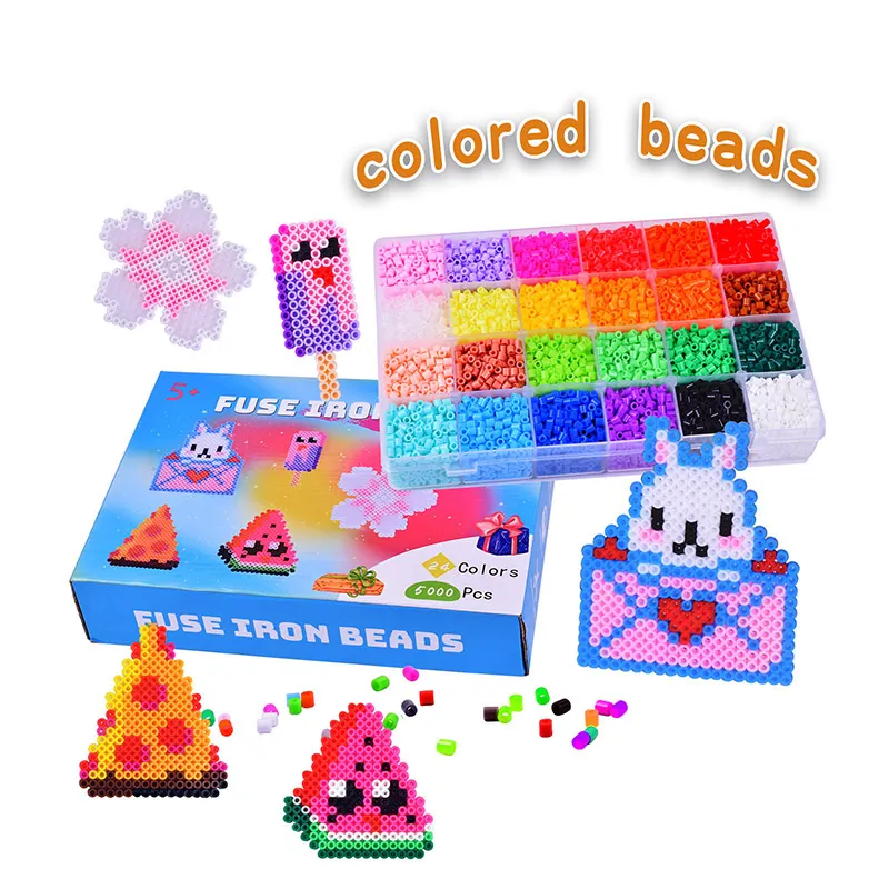 Directamente de fábrica Material no tóxico ecológico 24 colores 5mm Hama Beads Creative Perler Beads Toys Cuentas de fusibles en caja para niños