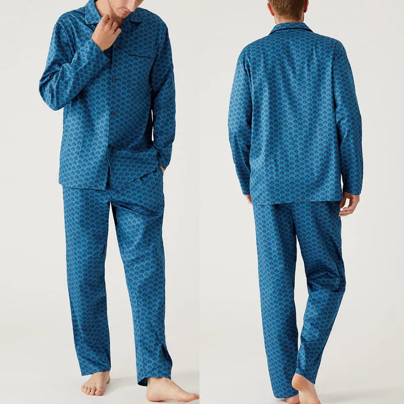 2023 nuevo estilo de ropa de dormir para hombres de longitud completa frente abierto ropa de casa para hombres pijamas de algodón puro para hombres