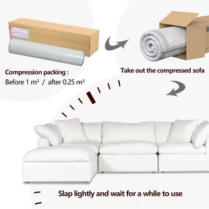 Divano Componibile Angolare Modulare a Sezioni Senza Struttura Effetto Nuvola in Spugna ad Alta Densità Compressa Sottovuoto, Colore Bianco Crema, Vendita all'Ingrosso - Product Image 4