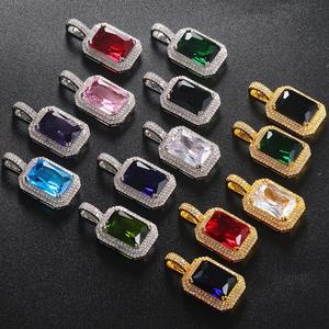 Collier ras du cou à pendentif en cristal de diamant avec zircon cubique carré coloré hip hop personnalisé en gros - Product Image 3