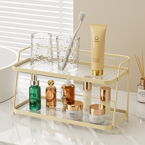 Estante de Almacenamiento para Baño Kiimono 12 Color Crema, Organizador Cosmético de Hierro Pintado de 2 Niveles para Encimera de Lavabo - Product Image 1