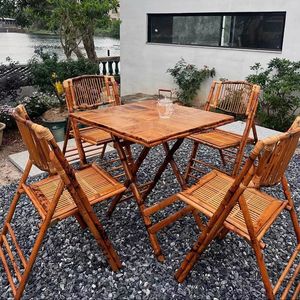Silla Plegable de Bambú para Jardín, Conjunto de Sillas Retro de Mimbre Tejido, Portátiles y Plegables para Uso en Patio y Hogar - Product Image 5